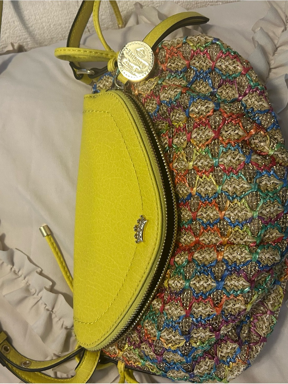 Juicy Couture Yellow Woven Multicolor Crossbody Bag